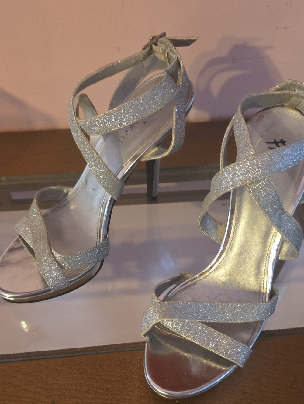 Silver Glitter Strappy High Heel Sandals